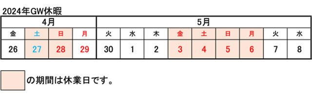 GW期間中の営業日について
